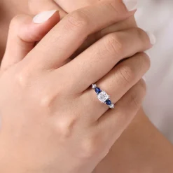 Sale Gabriel & Co. Carrie - Platinum Cushion Cut Five Stone Sapphire and Diamond Engagement Ring