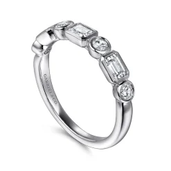 Gabriel & Co. Carson - 14K White Gold Bezel Set Emerald Cut and Round Diamond Anniversary Band - 0.75 ct