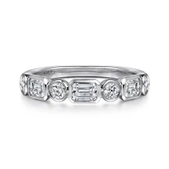Gabriel & Co. Carson - 14K White Gold Bezel Set Emerald Cut and Round Diamond Anniversary Band - 0.75 ct