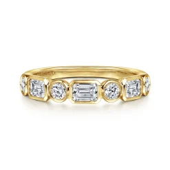 Online Gabriel & Co. Carson - 14K Yellow Gold Bezel Set Emerald Cut and Round Diamond Anniversary Band - 0.75 ct
