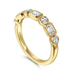 Online Gabriel & Co. Carson - 14K Yellow Gold Bezel Set Emerald Cut and Round Diamond Anniversary Band - 0.75 ct