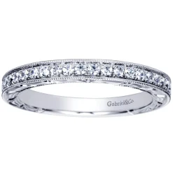 Hot Gabriel & Co. Caserta - 14K White Gold Hand Engraved Micro Pave Diamond Wedding Band - 0.25 ct
