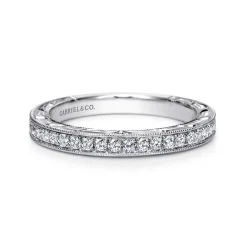 Hot Gabriel & Co. Caserta - 14K White Gold Hand Engraved Micro Pave Diamond Wedding Band - 0.25 ct