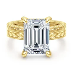 Discount Gabriel & Co. Caspia - Vintage Inspired 14K Yellow Gold Emerald Cut Diamond Engagement Ring