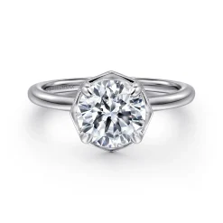 New Gabriel & Co. Cassi - 14K White Gold Bezel Prong Round Diamond Engagement Ring
