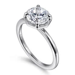 New Gabriel & Co. Cassi - 14K White Gold Bezel Prong Round Diamond Engagement Ring