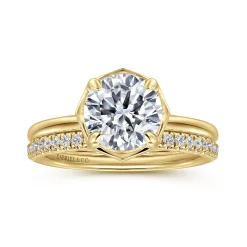 Hot Gabriel & Co. Cassi - 14K Yellow Gold Bezel Prong Round Diamond Engagement Ring