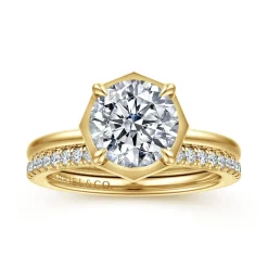 Discount Gabriel & Co. Cassi - 14K Yellow Gold Bezel Prong Round Diamond Engagement Ring