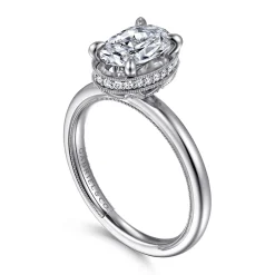 New Gabriel & Co. Catallina - 14K White Gold Bezel Prong Oval Diamond Engagement Ring