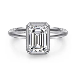 Sale Gabriel & Co. Catallina - 14K White Gold Bezel Prong Emerald Cut Diamond Engagement Ring