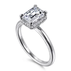 Gabriel & Co. Catallina - 14K White Gold Bezel Prong Emerald Cut Diamond Engagement Ring