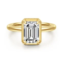 Clearance Gabriel & Co. Catallina - 14K Yellow Gold Bezel Prong Emerald Cut Diamond Engagement Ring