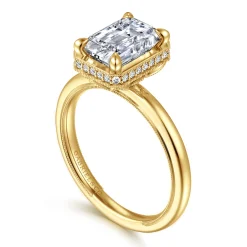 Clearance Gabriel & Co. Catallina - 14K Yellow Gold Bezel Prong Emerald Cut Diamond Engagement Ring