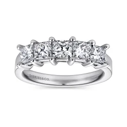 Sale Gabriel & Co. Catalonia - 14K White Gold Princess Cut 5 Stone Prong Set Diamond Wedding Band - 0.7 ct