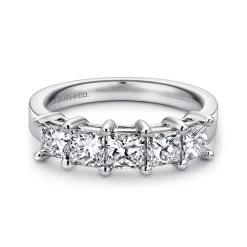 Sale Gabriel & Co. Catalonia - 14K White Gold Princess Cut 5 Stone Prong Set Diamond Wedding Band - 0.7 ct