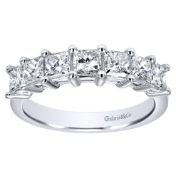 Hot Gabriel & Co. Catania - 14K White Gold Princess Cut 7 Stone Prong Set Diamond Wedding Band - 1.5 ct