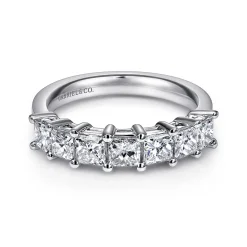 Hot Gabriel & Co. Catania - 14K White Gold Princess Cut 7 Stone Prong Set Diamond Wedding Band - 1.5 ct