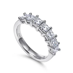 Hot Gabriel & Co. Catania - 14K White Gold Princess Cut 7 Stone Prong Set Diamond Wedding Band - 1.5 ct