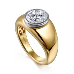 Best Gabriel & Co. Caya - 14K White-Yellow Gold Round Wide Band Diamond Engagement Ring
