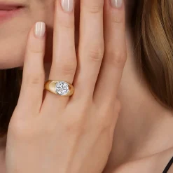Best Gabriel & Co. Caya - 14K White-Yellow Gold Round Wide Band Diamond Engagement Ring