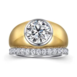 Best Gabriel & Co. Caya - 14K White-Yellow Gold Round Wide Band Diamond Engagement Ring