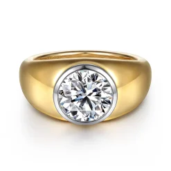 Best Gabriel & Co. Caya - 14K White-Yellow Gold Round Wide Band Diamond Engagement Ring