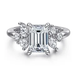 New Gabriel & Co. Caye - 14K White Gold Emerald Cut Diamond Engagement Ring