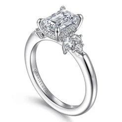 New Gabriel & Co. Caye - 14K White Gold Emerald Cut Diamond Engagement Ring
