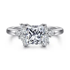 New Gabriel & Co. Caye - 14K White Gold Princess Cut Diamond Engagement Ring