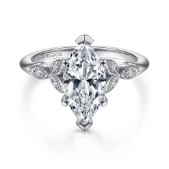 Clearance Gabriel & Co. Celia - 14K White Gold 6 Prong Marquise Shape Diamond Engagement Ring