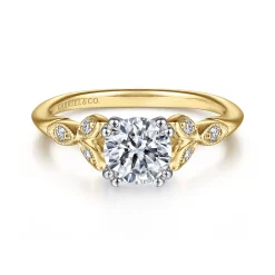 Outlet Gabriel & Co. Celia - 14K White-Yellow Gold Round Diamond Engagement Ring