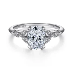 Clearance Gabriel & Co. Celia - Platinum Vintage Inspired Oval Split Shank Diamond Engagement Ring
