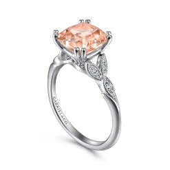 Clearance Gabriel & Co. Celia - Vintage Inspired 14K Rose Gold Cushion Cut Morganite and Diamond Engagement Ring