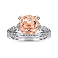Clearance Gabriel & Co. Celia - Vintage Inspired 14K Rose Gold Cushion Cut Morganite and Diamond Engagement Ring