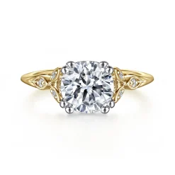 Clearance Gabriel & Co. Celia - Vintage Inspired 14K White-Yellow Gold Round Diamond Engagement Ring