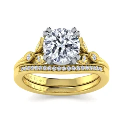 Clearance Gabriel & Co. Celia - Vintage Inspired 14K White-Yellow Gold Round Diamond Engagement Ring