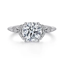 Discount Gabriel & Co. Celia - Vintage Inspired 14K White Gold Round Diamond Engagement Ring