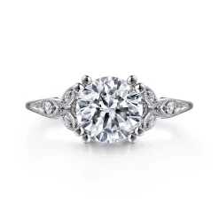 Gabriel & Co. Celia - Vintage Inspired 14K White Gold Round Diamond Engagement Ring