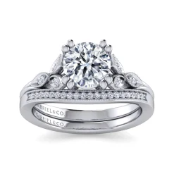 Gabriel & Co. Celia - Vintage Inspired 14K White Gold Round Diamond Engagement Ring