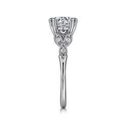 Gabriel & Co. Celia - Vintage Inspired 14K White Gold Round Diamond Engagement Ring