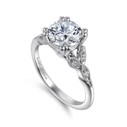 Gabriel & Co. Celia - Vintage Inspired 14K White Gold Round Diamond Engagement Ring