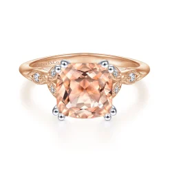 Hot Gabriel & Co. Celia - Vintage Inspired 14K White Rose Gold Cushion Cut Morganite and Diamond