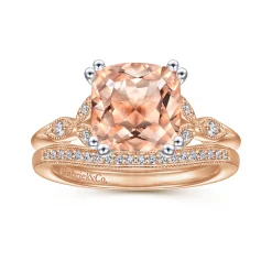 Hot Gabriel & Co. Celia - Vintage Inspired 14K White Rose Gold Cushion Cut Morganite and Diamond