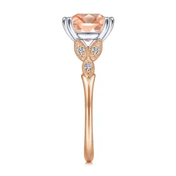 Hot Gabriel & Co. Celia - Vintage Inspired 14K White Rose Gold Cushion Cut Morganite and Diamond