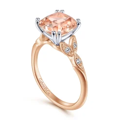 Hot Gabriel & Co. Celia - Vintage Inspired 14K White Rose Gold Cushion Cut Morganite and Diamond