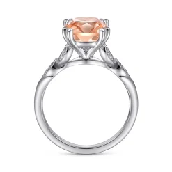 Gabriel & Co. Celia - Vintage Inspired 14K White Gold Cushion Cut Morganite and Diamond Engagement Ring