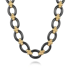 Clearance Gabriel & Co. Ceramic - 14K Yellow Gold Black Ceramic Oval Link Chain Necklace with Bujukan Connectors