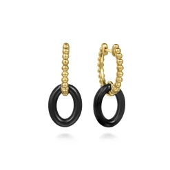 Outlet Gabriel & Co. Ceramic - 14K Yellow Gold Black Oval Ceramic Bujukan Huggie Drop Earrings