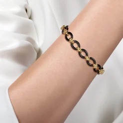Gabriel & Co. Ceramic - 14K Yellow Gold Bujukan and Black Oval Ceramic Link Chain Tennis Bracelet