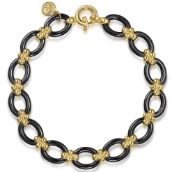 Gabriel & Co. Ceramic - 14K Yellow Gold Bujukan and Black Oval Ceramic Link Chain Tennis Bracelet